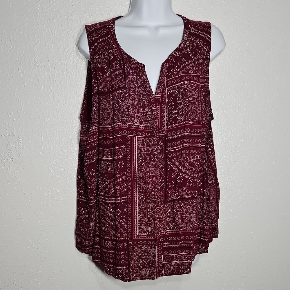 Sonoma Burgundy Bohemian Bandana Print Sleeveless Tank Top XXL